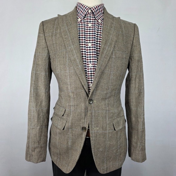 Stafford Men's Sport Coat Blazer Two Button Peak Brown Flannel Wool 38L Slim